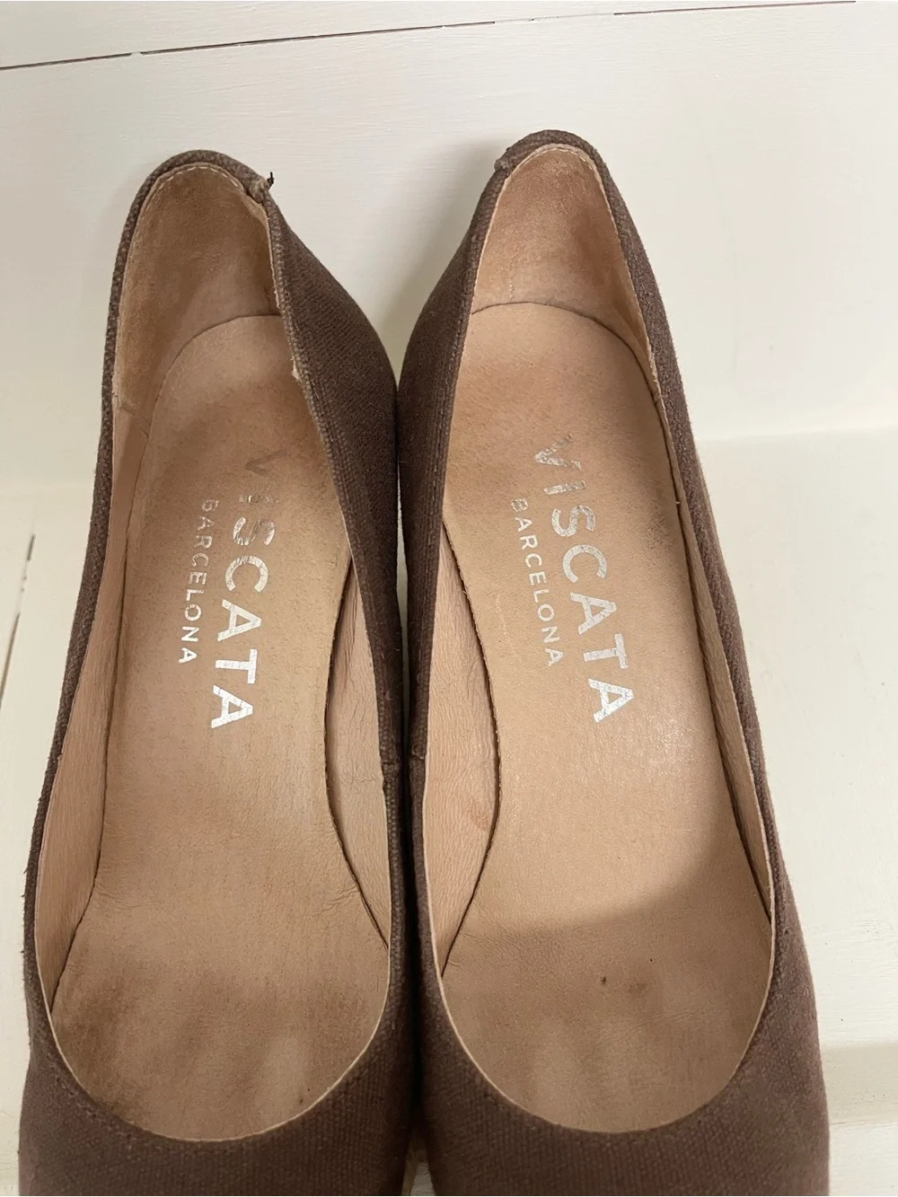 Viscata Barcelona brown canvas espadrille wedge pumps, size 36